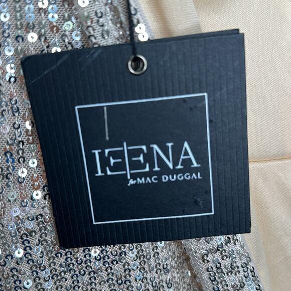 NWT IEENA for MAC DUGGAL Nude Silver Sequin Knotted Long Sleeve Midi Dress Women - Picture 9 of 11